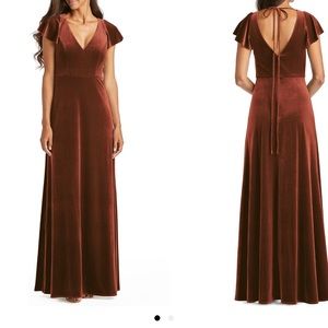After Six Flutter Sleeve Velvet Gown